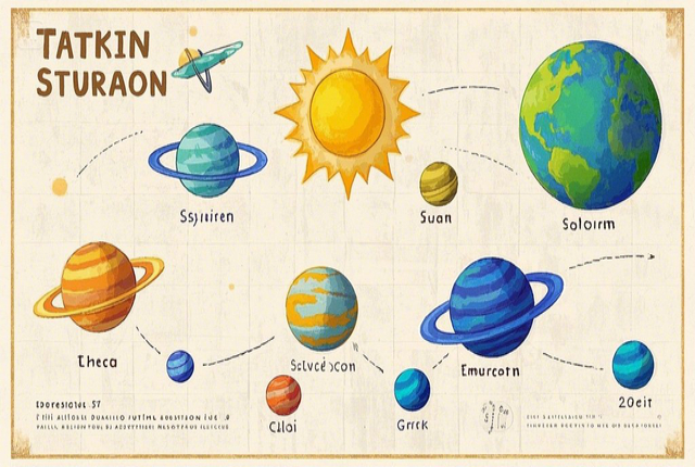 solar system with cartoon planets